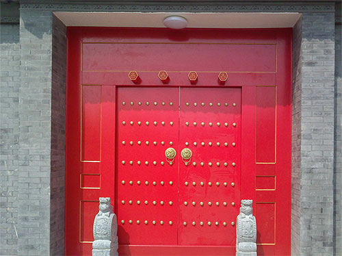 高邮中国传统四合院系列朱红色中式木制大门木作